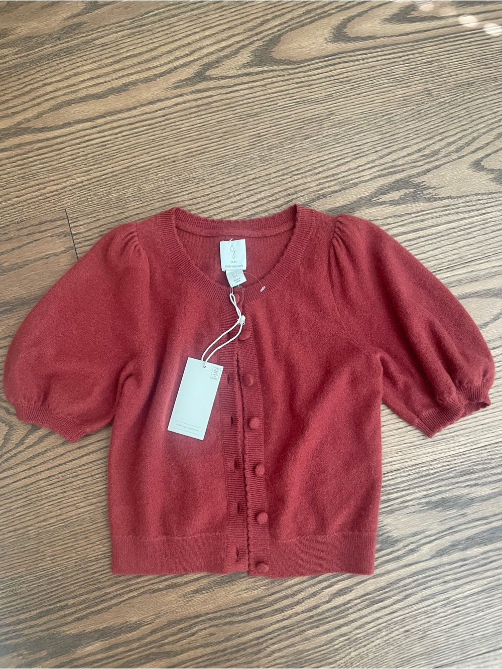 NWT 100% Joie cashmere puff sleeve button-up cardigan sweater top blouse